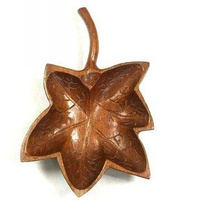 Vintage Wooden Leaf Bowl Dish Candy Jewelry Decorative Mid Century MCM Intricate